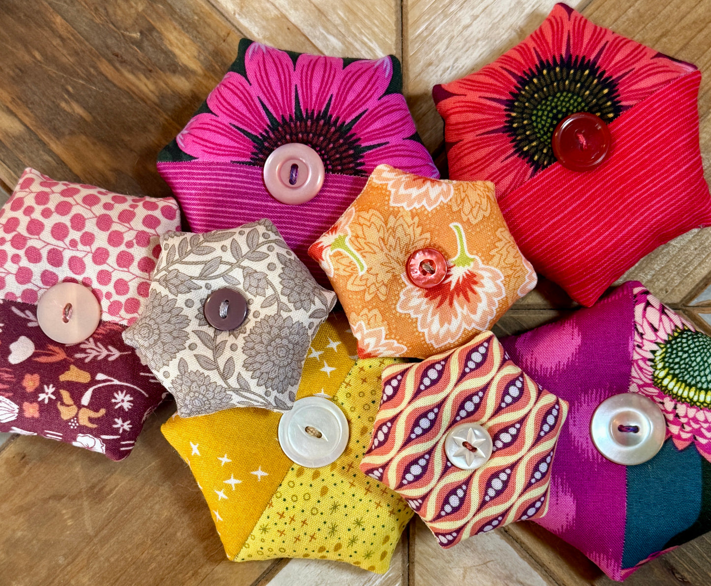 Pin Cushion - Mini Hexie - Orange Flower