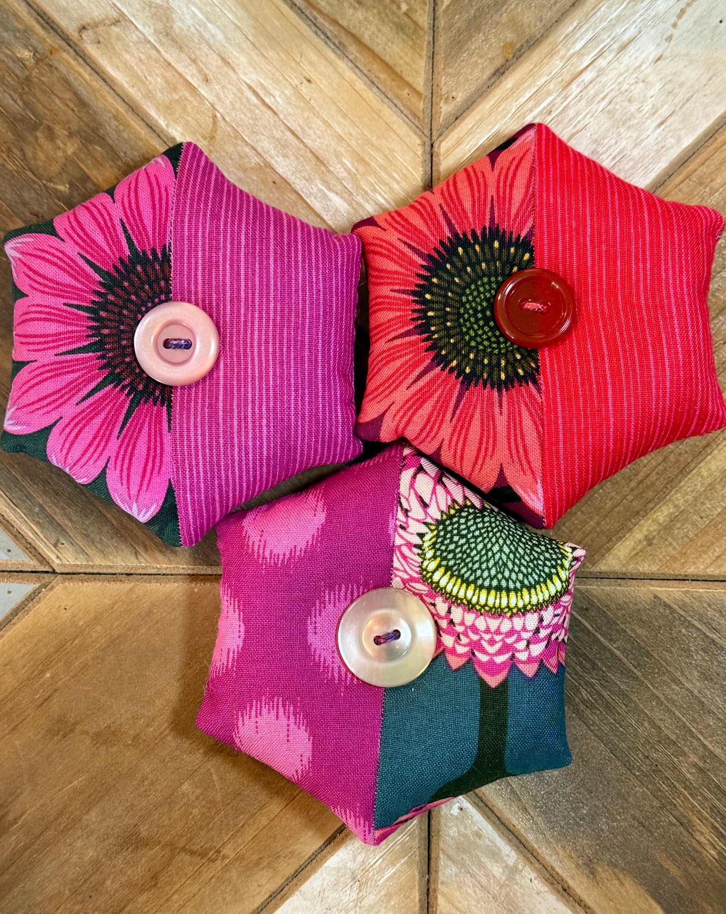 Pin Cushion - Half Hexie -  Pink Strawflower