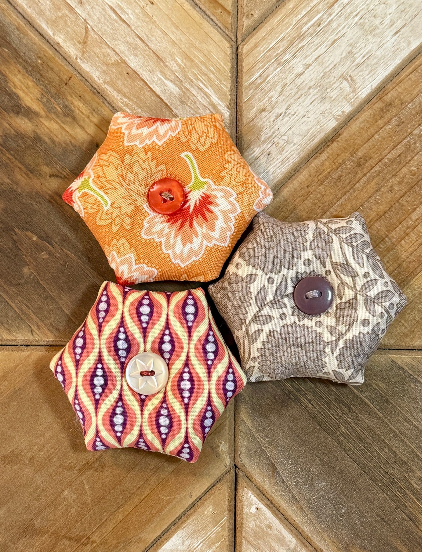 Pin Cushion - Mini Hexie - Orange Flower