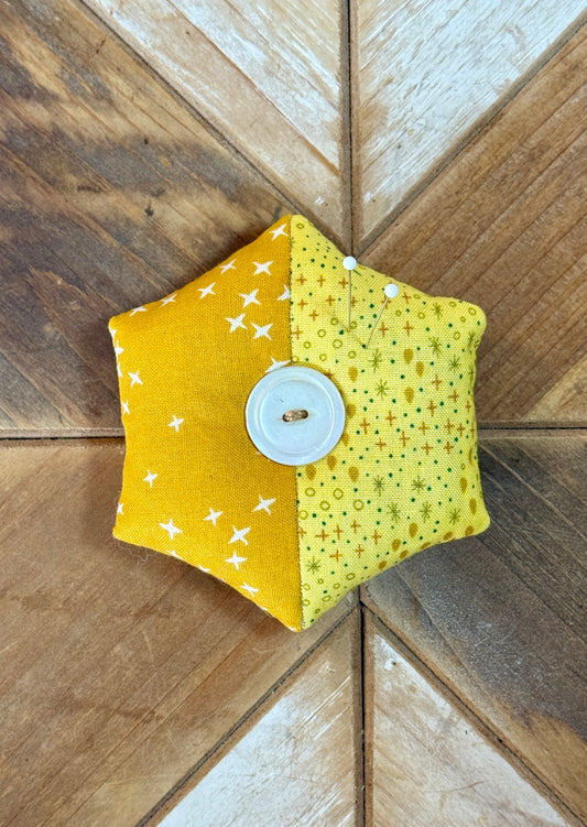 Pin Cushion - Half Hexie -  Yellow Stitch