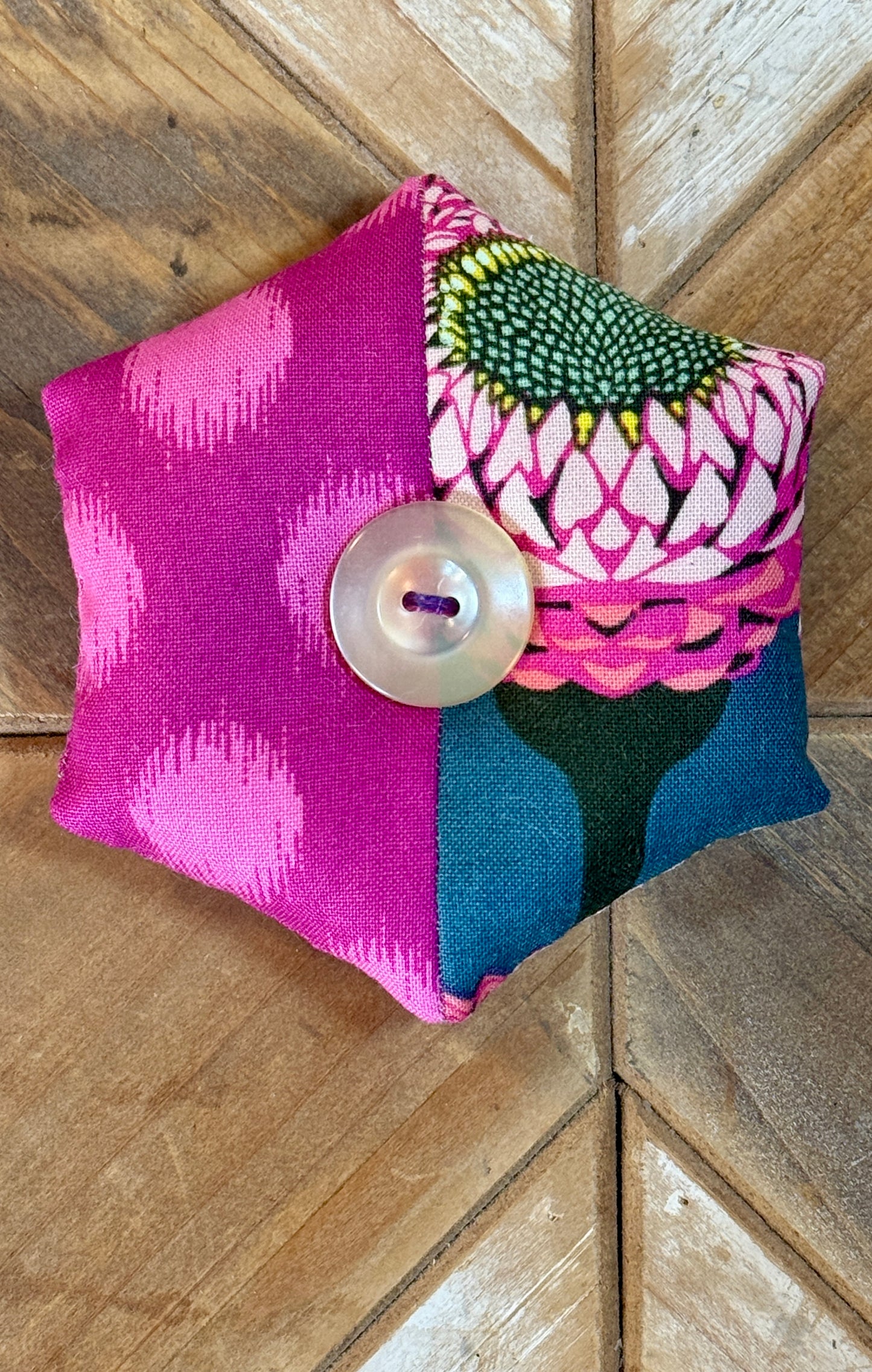 Pin Cushion - Half Hexie -  Pink Strawflower