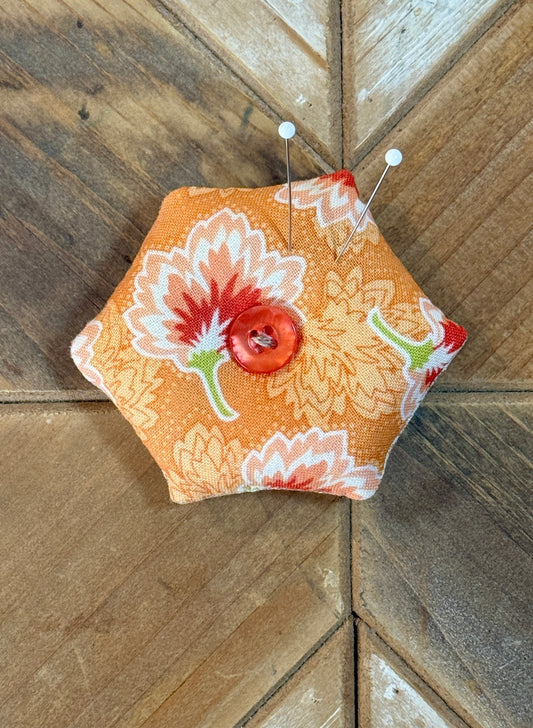 Pin Cushion - Mini Hexie - Orange Flower