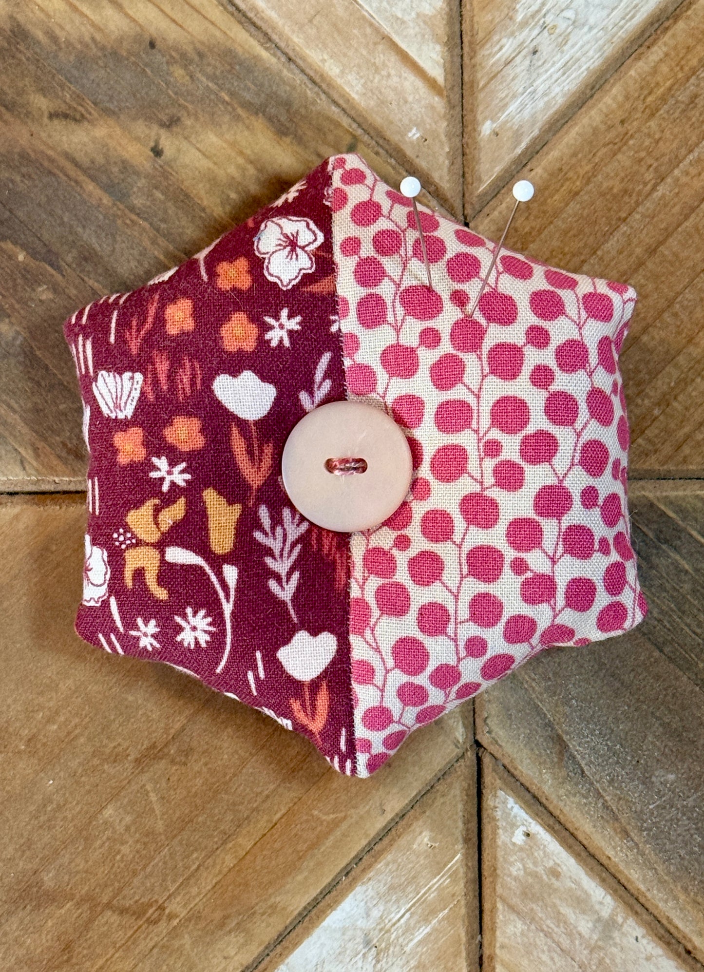 Pin Cushion - Half Hexie - Burgandy